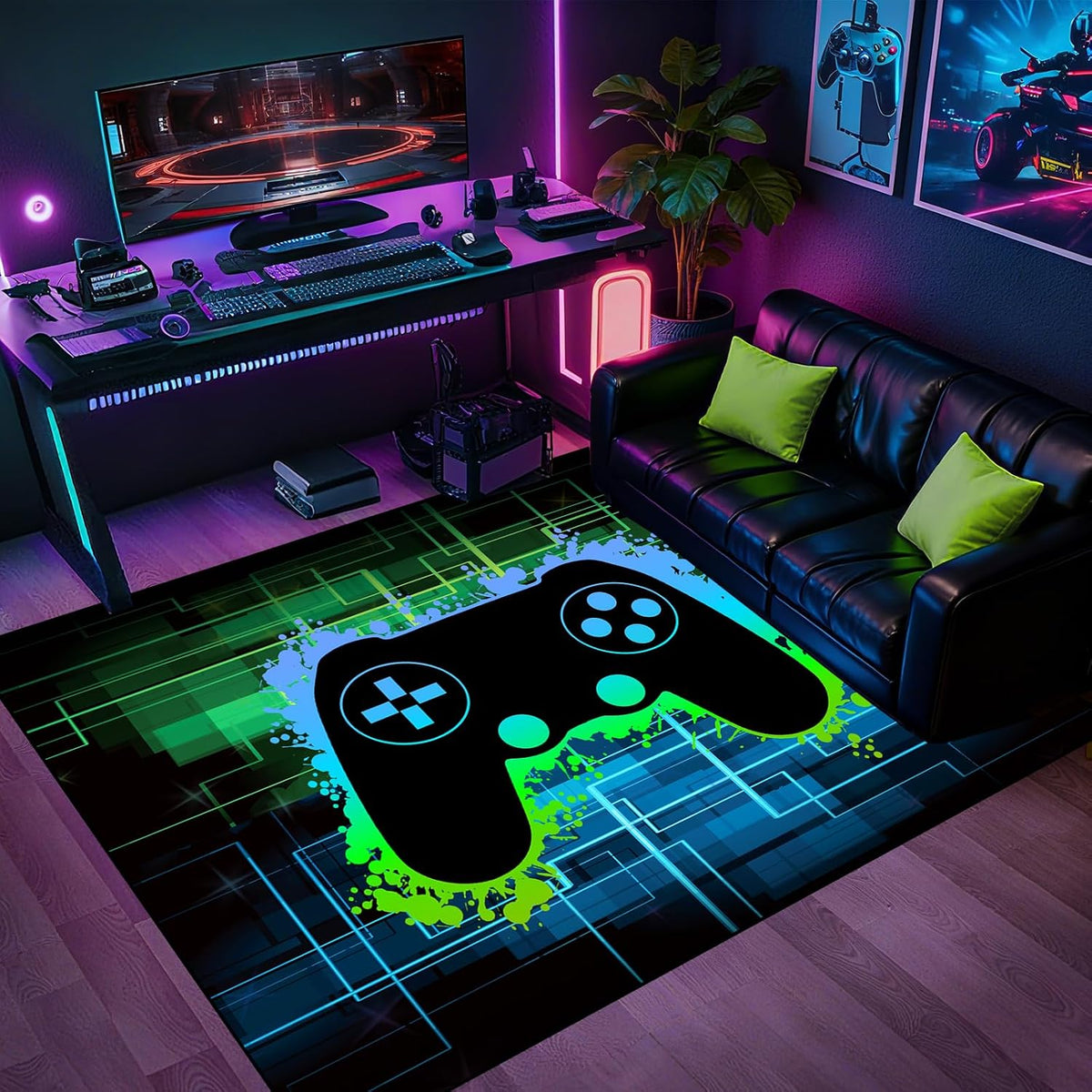 Video Game Rug - Gaming Themed Rug Gamepad Controller Area Rugs for Bedroom Gaming Carpet for Boys Game Carpet for Playrooms Bedroom Doormat Yoga Mats