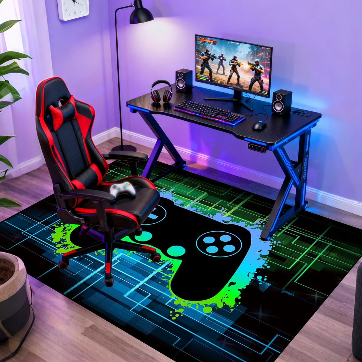 Video Game Rug - Gaming Themed Rug Gamepad Controller Area Rugs for Bedroom Gaming Carpet for Boys Game Carpet for Playrooms Bedroom Doormat Yoga Mats