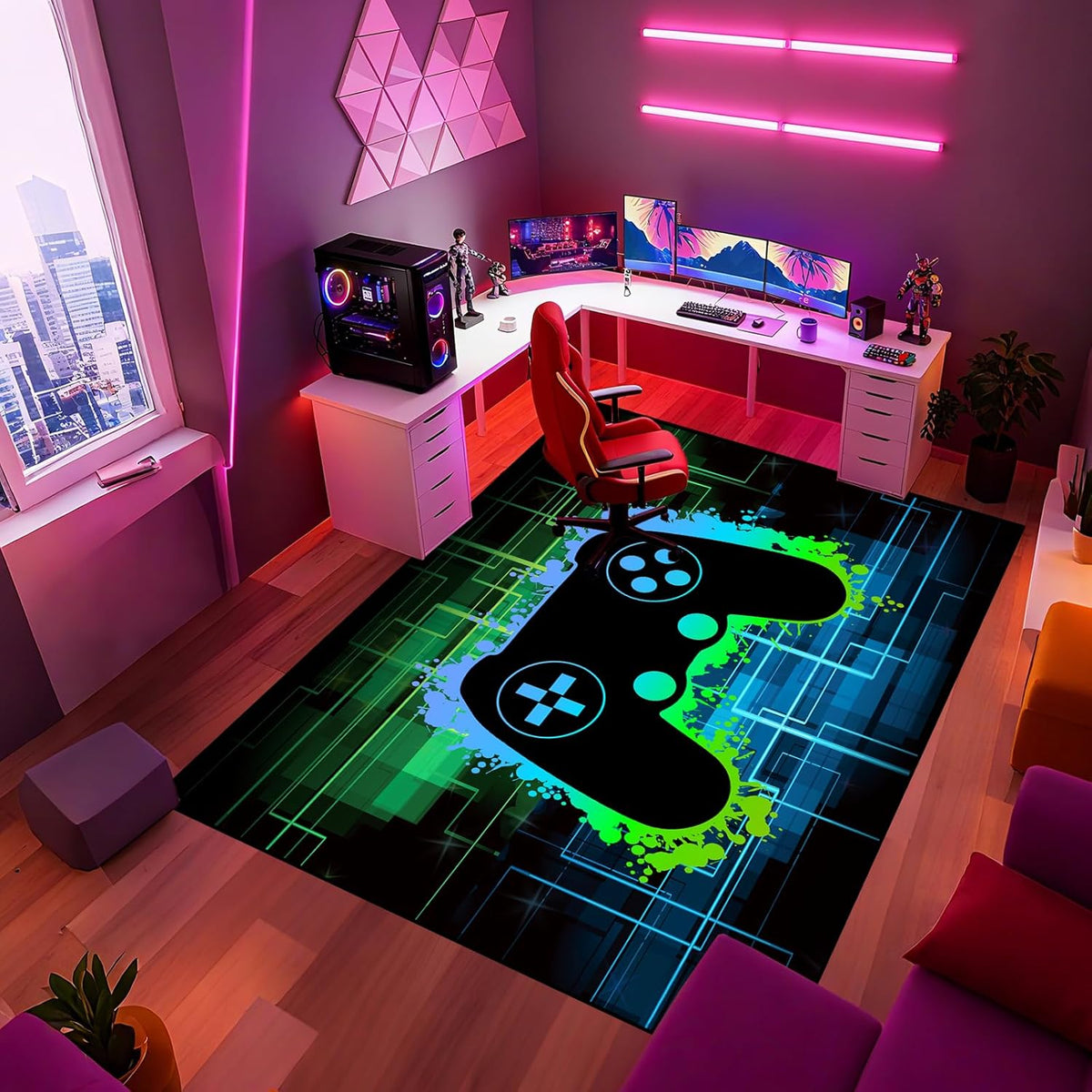 Video Game Rug - Gaming Themed Rug Gamepad Controller Area Rugs for Bedroom Gaming Carpet for Boys Game Carpet for Playrooms Bedroom Doormat Yoga Mats