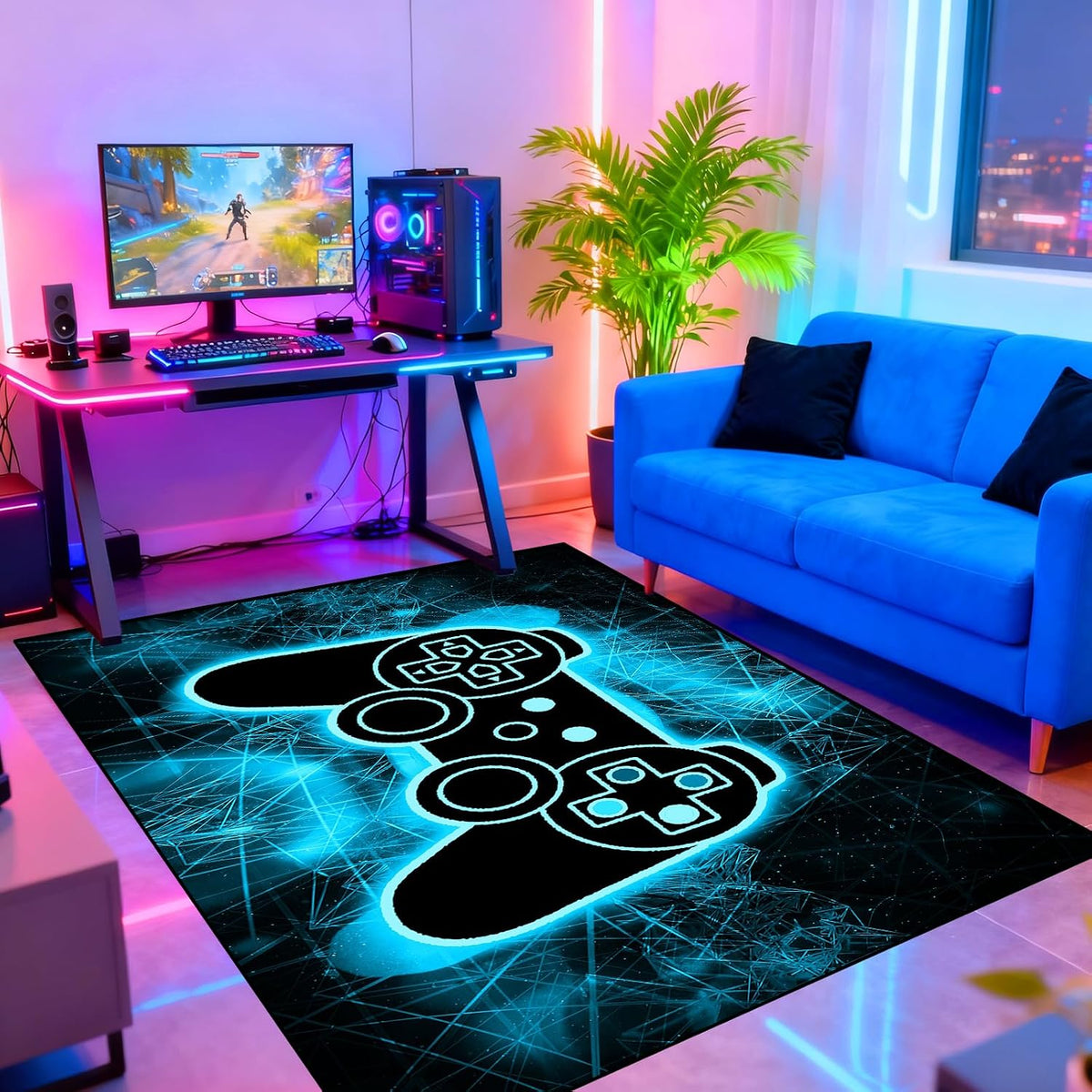 Video Game Rug - Gaming Themed Rug Gamepad Controller Area Rugs for Bedroom Gaming Carpet for Boys Game Carpet for Playrooms Bedroom Doormat Yoga Mats