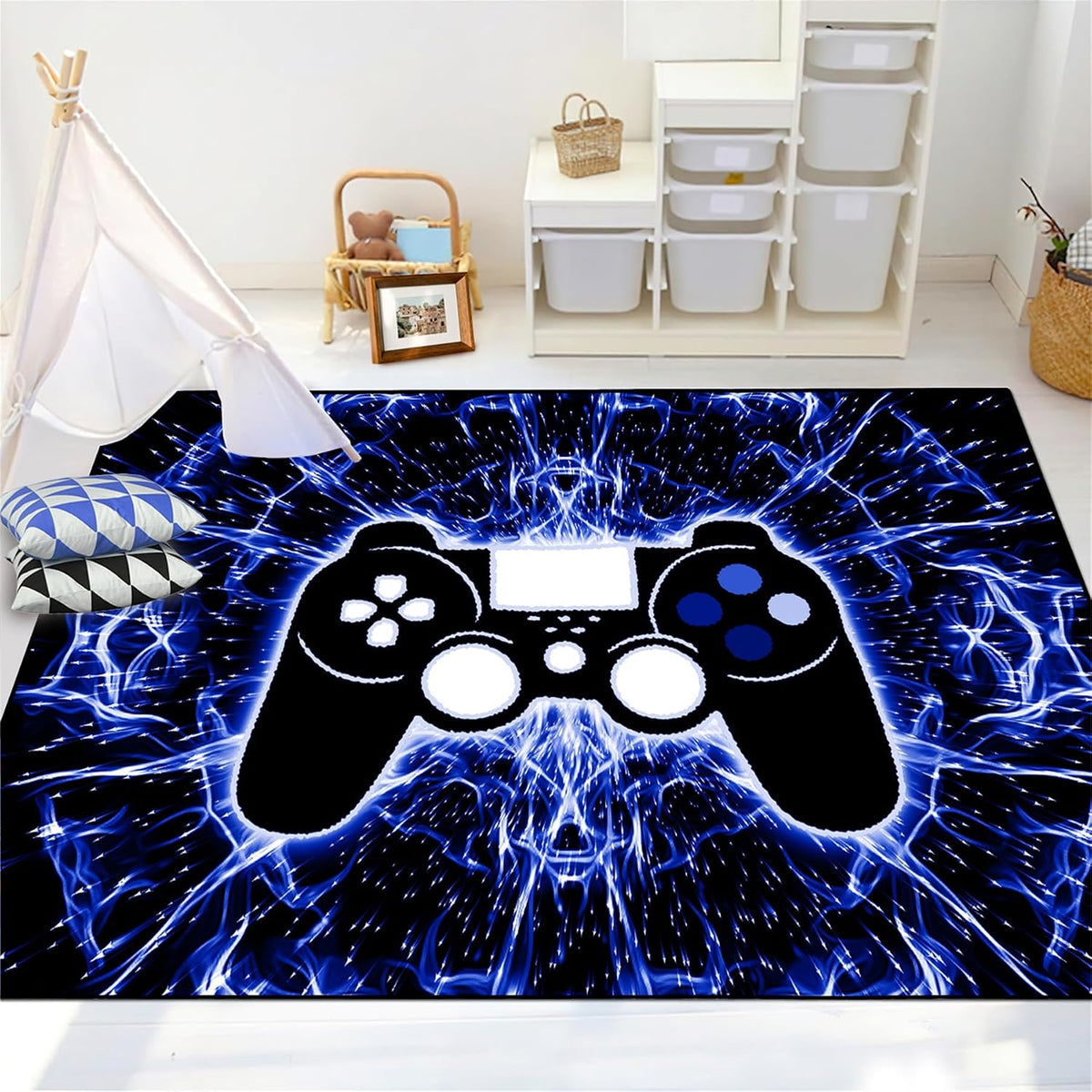Video Game Rug - Gaming Themed Rug Gamepad Controller Area Rugs for Bedroom Gaming Carpet for Boys Game Carpet for Playrooms Bedroom Doormat Yoga Mats