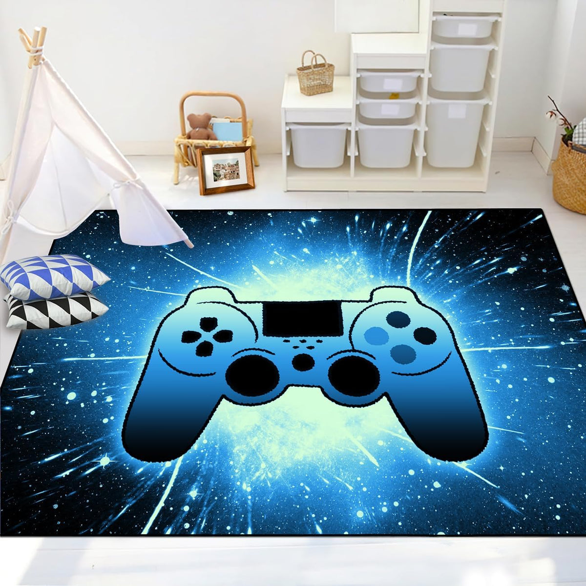 Video Game Rug - Gaming Themed Rug Gamepad Controller Area Rugs for Bedroom Gaming Carpet for Boys Game Carpet for Playrooms Bedroom Doormat Yoga Mats