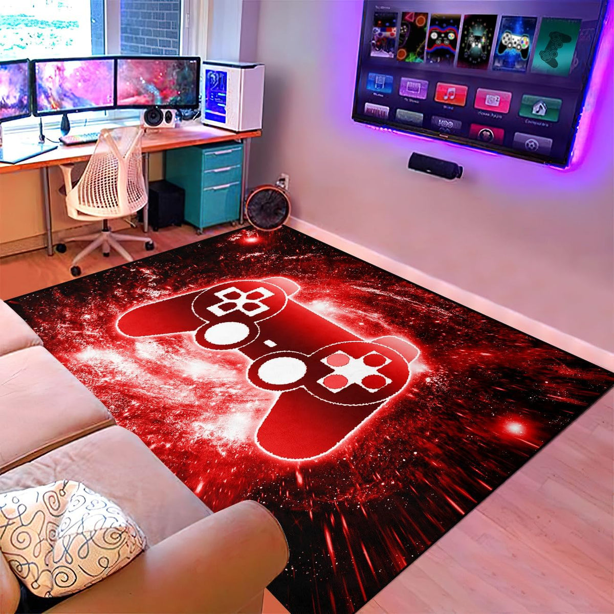 Video Game Rug - Gaming Themed Rug Gamepad Controller Area Rugs for Bedroom Gaming Carpet for Boys Game Carpet for Playrooms Bedroom Doormat Yoga Mats