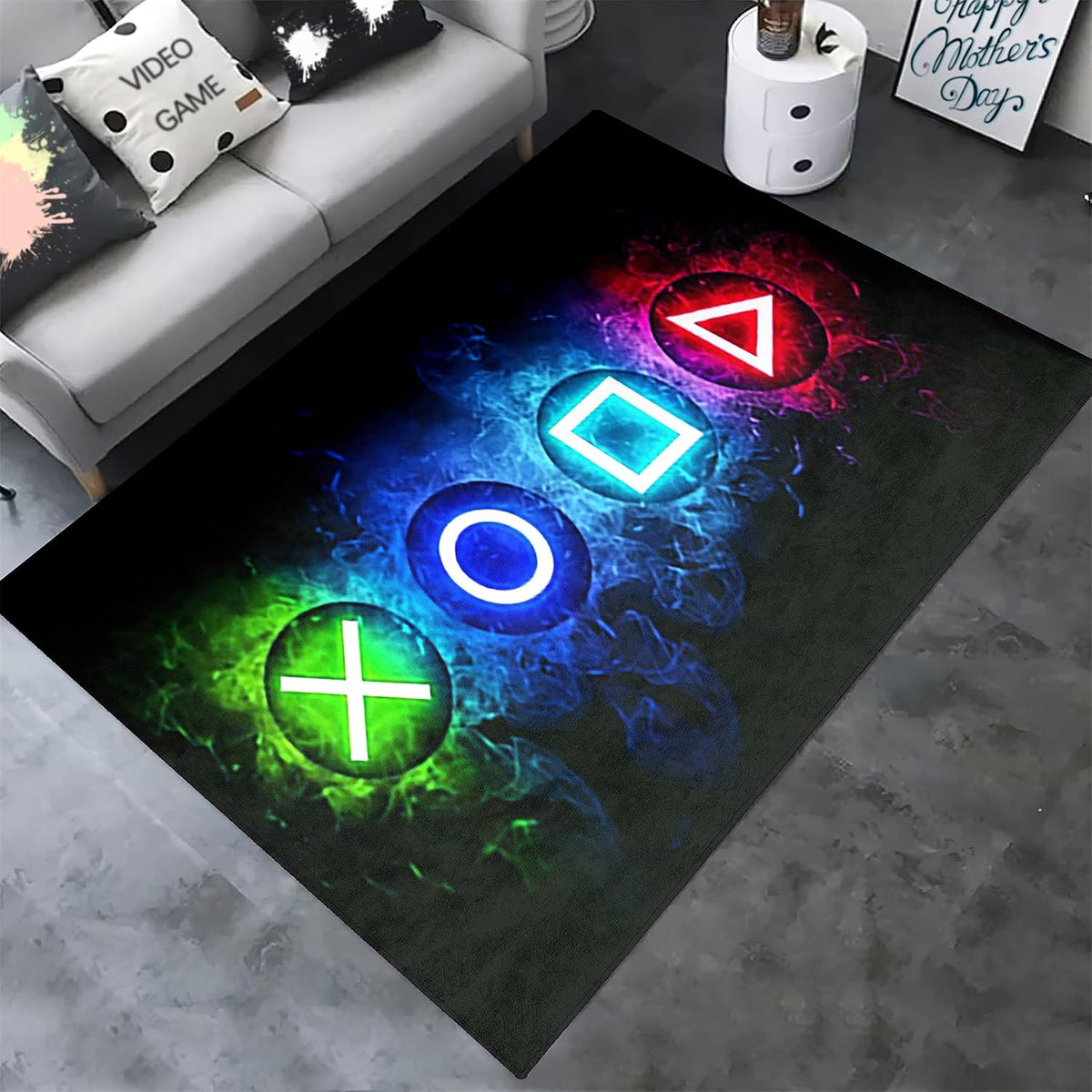Video Game Rug - Gaming Themed Rug Gamepad Controller Area Rugs for Bedroom Gaming Carpet for Boys Game Carpet for Playrooms Bedroom Doormat Yoga Mats