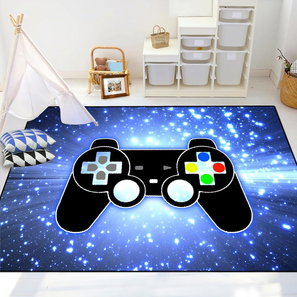 Video Game Rug - Gaming Themed Rug Gamepad Controller Area Rugs for Bedroom Gaming Carpet for Boys Game Carpet for Playrooms Bedroom Doormat Yoga Mats