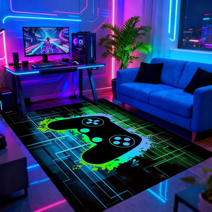 Video Game Rug - Gaming Themed Rug Gamepad Controller Area Rugs for Bedroom Gaming Carpet for Boys Game Carpet for Playrooms Bedroom Doormat Yoga Mats