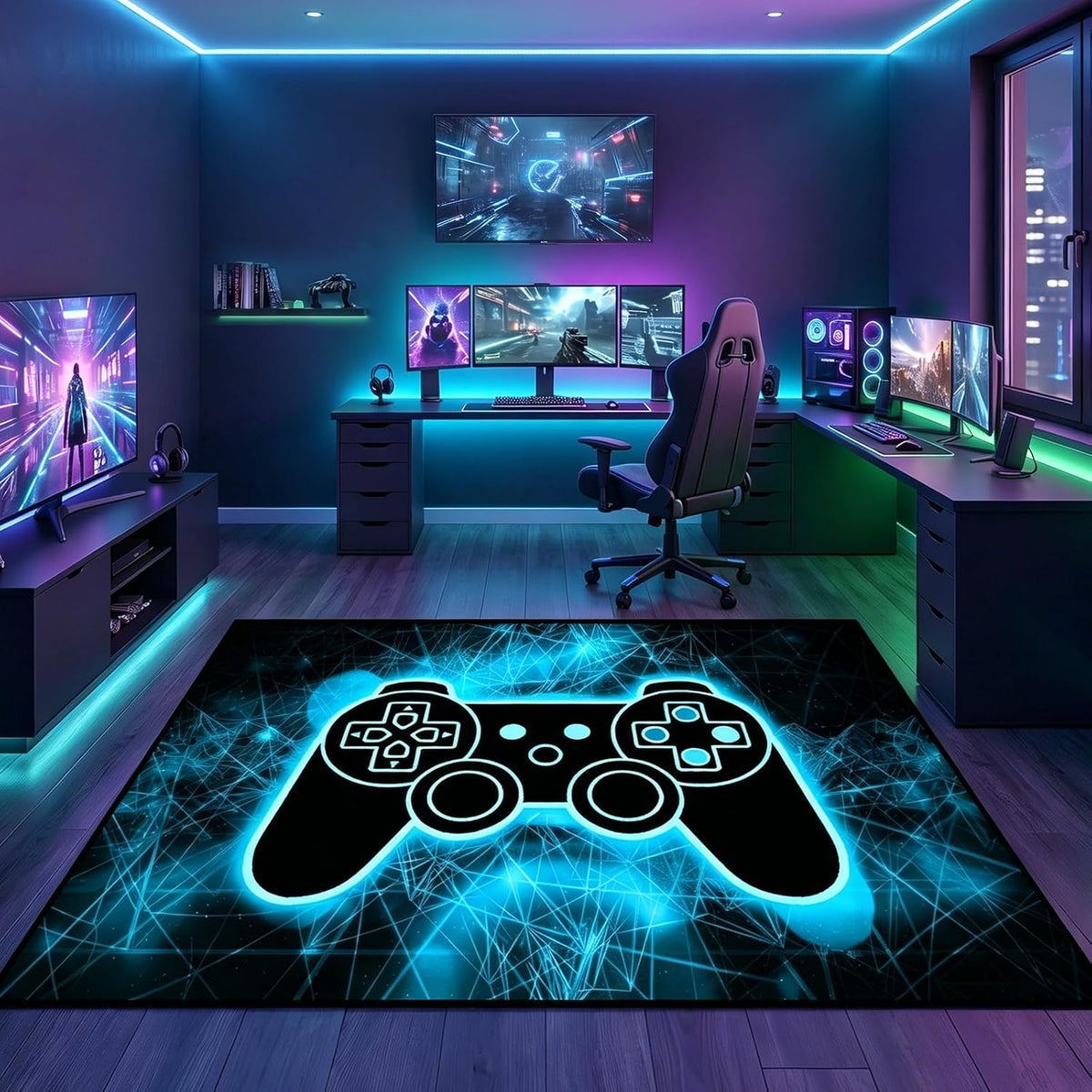 Video Game Rug - Gaming Themed Rug Gamepad Controller Area Rugs for Bedroom Gaming Carpet for Boys Game Carpet for Playrooms Bedroom Doormat Yoga Mats