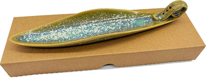 9" Length Incense Stick Holder with 3 Holes, White Porcelain Incense Tray Ash Cather for Spa, Meditation Room, Yoga, Home, Office (Green)
