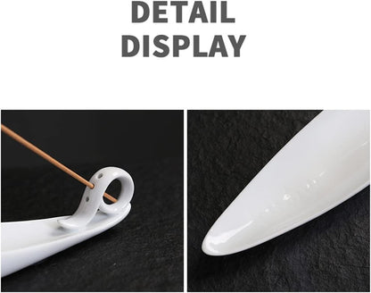 9" Length Incense Stick Holder with 3 Holes, White Porcelain Incense Tray Ash Cather for Spa, Meditation Room, Yoga, Home, Office (Green)