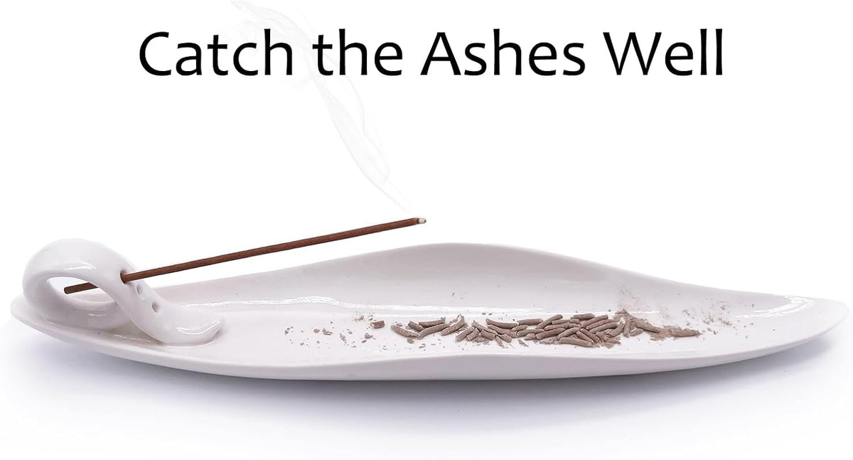 9" Length Incense Stick Holder with 3 Holes, White Porcelain Incense Tray Ash Cather for Spa, Meditation Room, Yoga, Home, Office (Green)