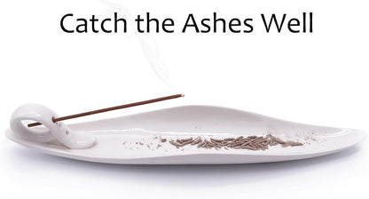 9" Length Incense Stick Holder with 3 Holes, White Porcelain Incense Tray Ash Cather for Spa, Meditation Room, Yoga, Home, Office (Green)
