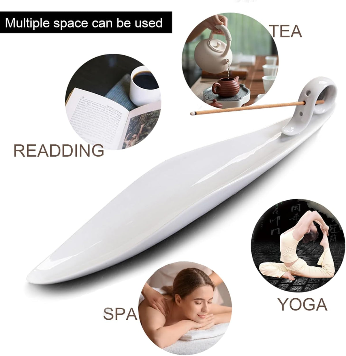 9" Length Incense Stick Holder with 3 Holes, White Porcelain Incense Tray Ash Cather for Spa, Meditation Room, Yoga, Home, Office (Green)