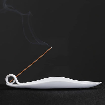 9" Length Incense Stick Holder with 3 Holes, White Porcelain Incense Tray Ash Cather for Spa, Meditation Room, Yoga, Home, Office (Green)
