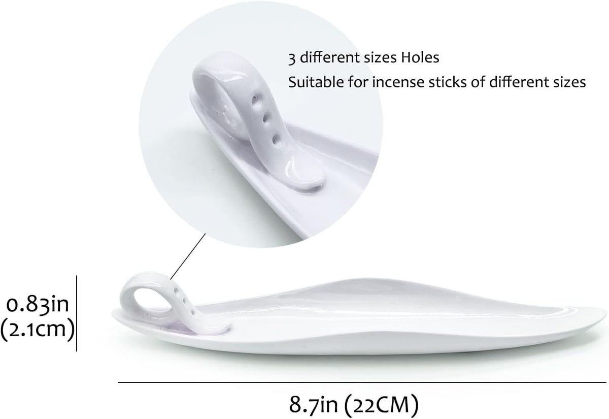 9" Length Incense Stick Holder with 3 Holes, White Porcelain Incense Tray Ash Cather for Spa, Meditation Room, Yoga, Home, Office (Green)