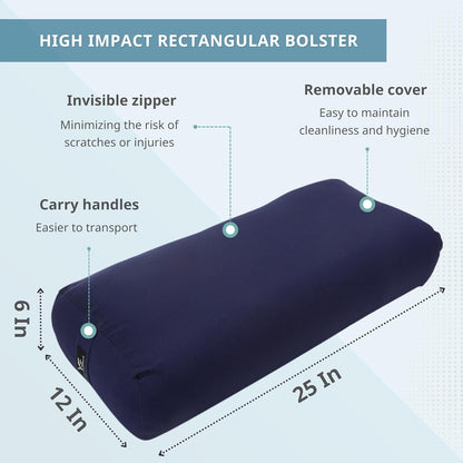 Bolster and Yoga Strap Set, Rectangular Meditation Pillow, Firm Support for Restorative Yoga - Merlot - 10ft Length