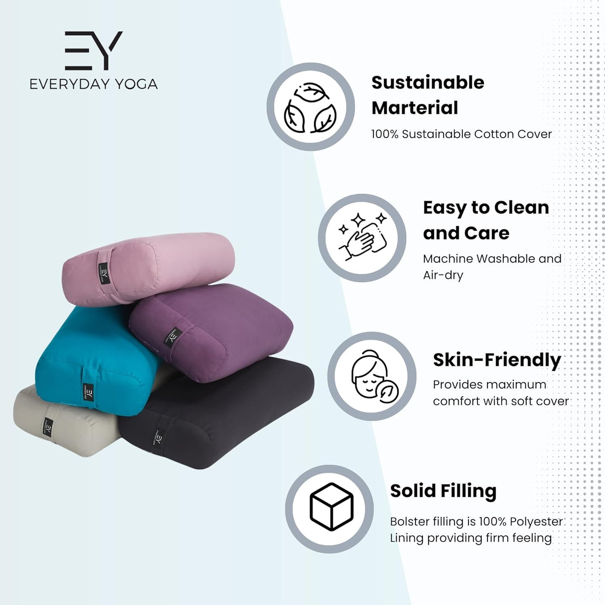 Bolster and Yoga Strap Set, Rectangular Meditation Pillow, Firm Support for Restorative Yoga - Merlot - 10ft Length