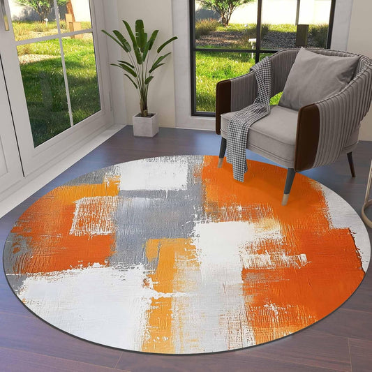 Orange Round Area Rug for Living Room 6 ft Abstract Modern Contemporary Rug Carpet Floor Mat Yoga Mat for Boys Girls Playroom Home Decor 6 ft