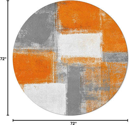 Orange Round Area Rug for Living Room 6 ft Abstract Modern Contemporary Rug Carpet Floor Mat Yoga Mat for Boys Girls Playroom Home Decor 6 ft