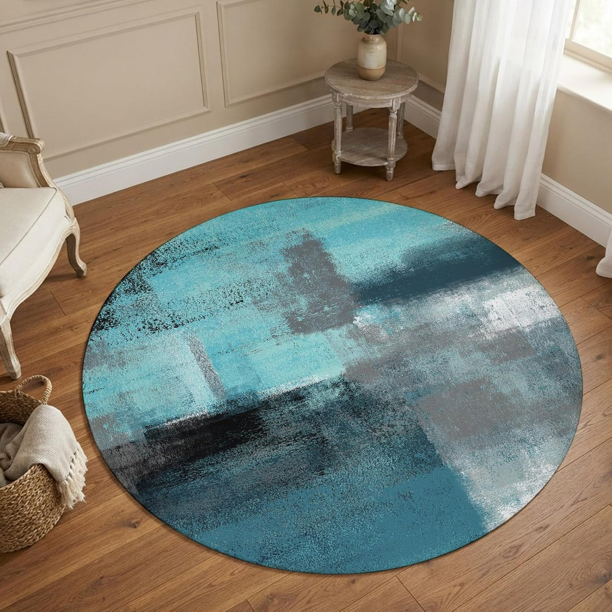 Orange Round Area Rug for Living Room 6 ft Abstract Modern Contemporary Rug Carpet Floor Mat Yoga Mat for Boys Girls Playroom Home Decor 6 ft