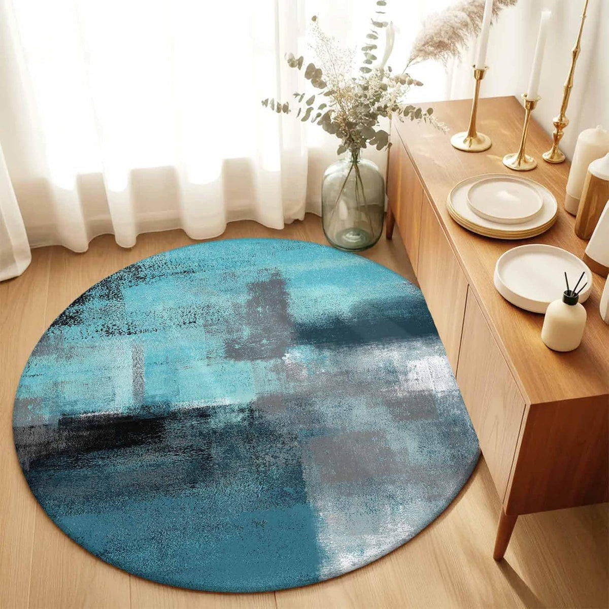 Orange Round Area Rug for Living Room 6 ft Abstract Modern Contemporary Rug Carpet Floor Mat Yoga Mat for Boys Girls Playroom Home Decor 6 ft
