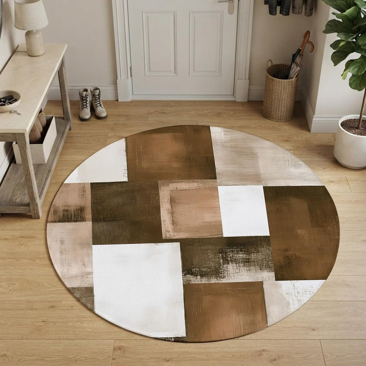Orange Round Area Rug for Living Room 6 ft Abstract Modern Contemporary Rug Carpet Floor Mat Yoga Mat for Boys Girls Playroom Home Decor 6 ft