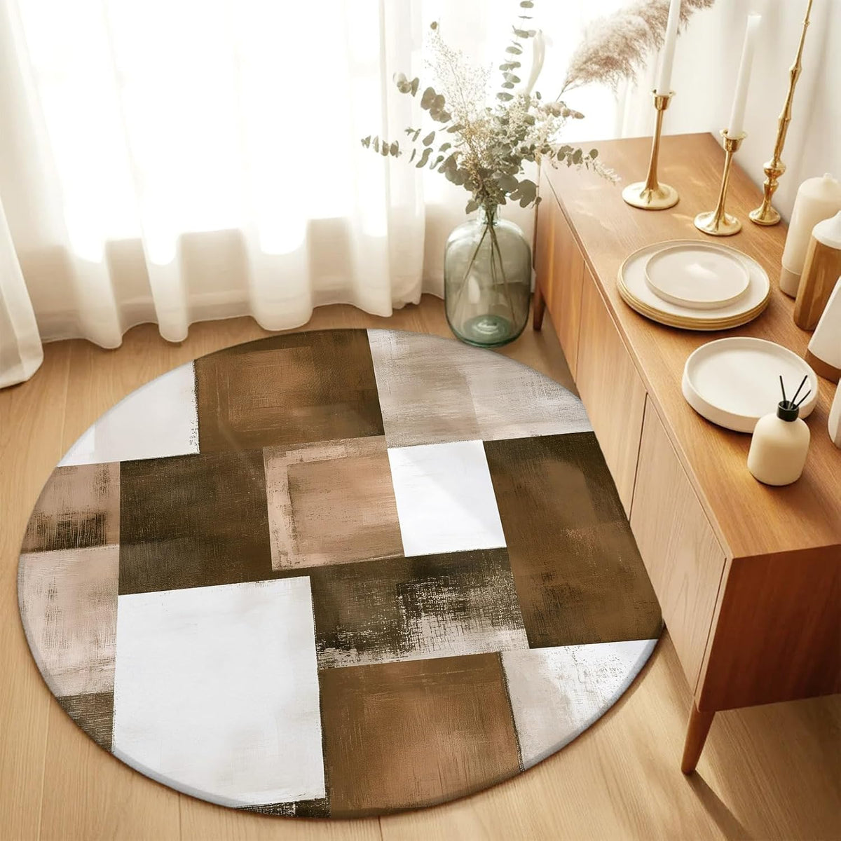 Orange Round Area Rug for Living Room 6 ft Abstract Modern Contemporary Rug Carpet Floor Mat Yoga Mat for Boys Girls Playroom Home Decor 6 ft