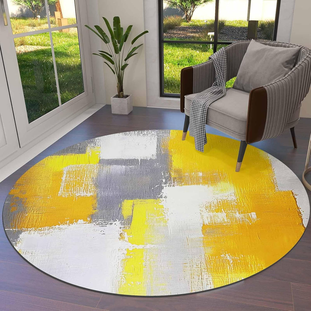 Orange Round Area Rug for Living Room 6 ft Abstract Modern Contemporary Rug Carpet Floor Mat Yoga Mat for Boys Girls Playroom Home Decor 6 ft