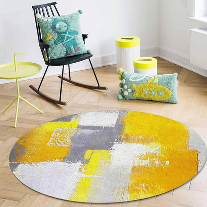Orange Round Area Rug for Living Room 6 ft Abstract Modern Contemporary Rug Carpet Floor Mat Yoga Mat for Boys Girls Playroom Home Decor 6 ft