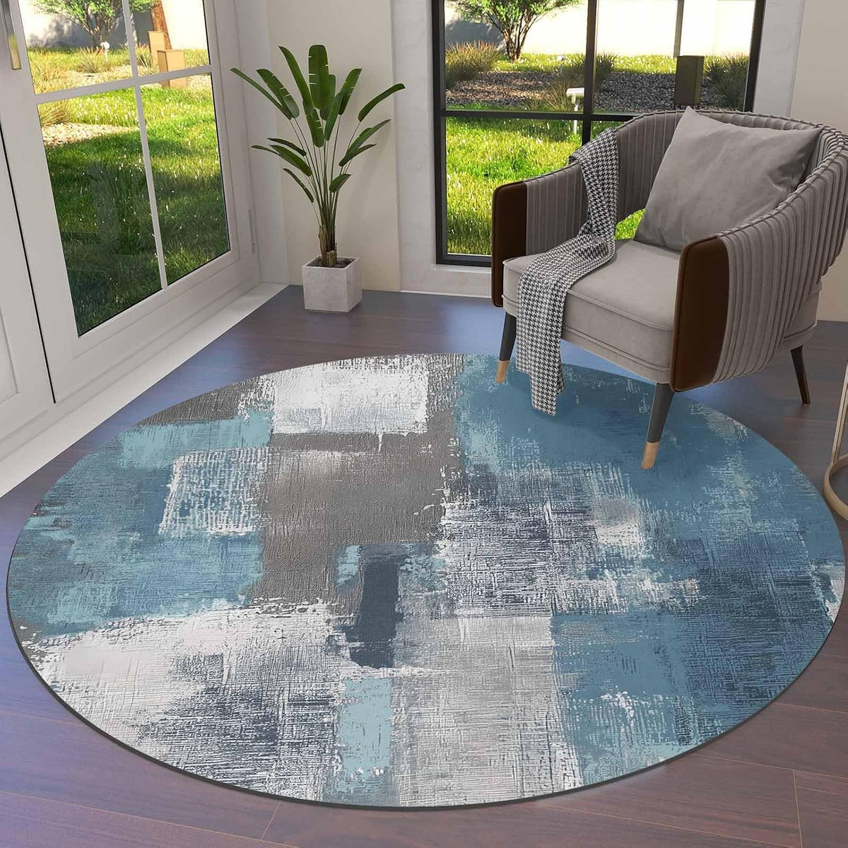 Orange Round Area Rug for Living Room 6 ft Abstract Modern Contemporary Rug Carpet Floor Mat Yoga Mat for Boys Girls Playroom Home Decor 6 ft