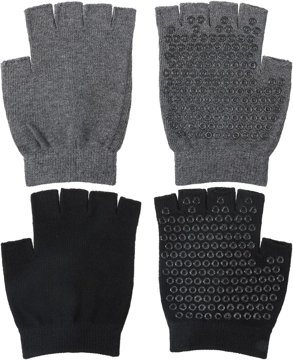 2 Pairs Yoga Gloves Pilates Gloves with Grips for Women Fingerless Non Slip Gym Glove for Workout Sport Pilates, Fitness, Exercise Black Grey
