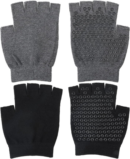 2 Pairs Yoga Gloves Pilates Gloves with Grips for Women Fingerless Non Slip Gym Glove for Workout Sport Pilates, Fitness, Exercise Black Grey