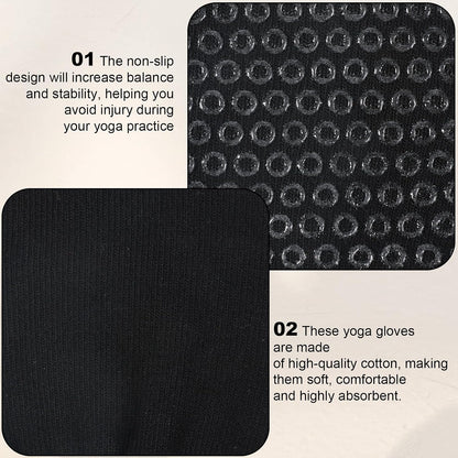 2 Pairs Yoga Gloves Pilates Gloves with Grips for Women Fingerless Non Slip Gym Glove for Workout Sport Pilates, Fitness, Exercise Black Grey
