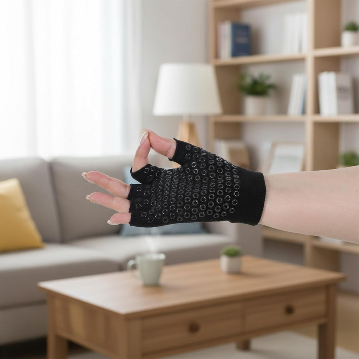 2 Pairs Yoga Gloves Pilates Gloves with Grips for Women Fingerless Non Slip Gym Glove for Workout Sport Pilates, Fitness, Exercise Black Grey