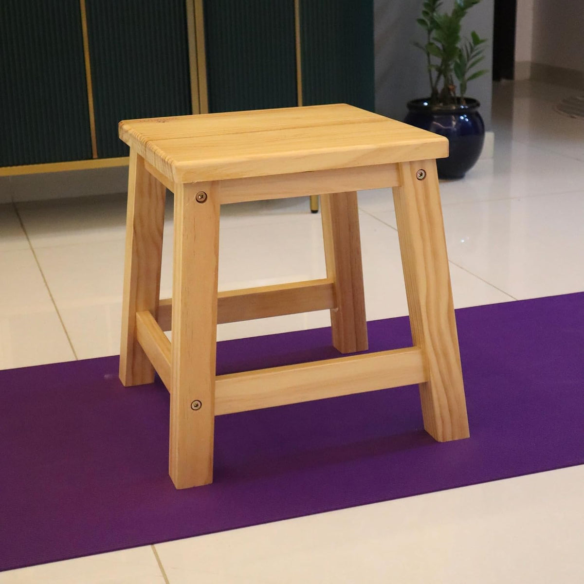 Solid Pine Wood Yoga Stool Small | Iyengar Yoga Stool for Backbends, Leg Stretches & Restorative Yoga | Heavy-Duty Wooden Yoga Bench with Clear-Coated Finish