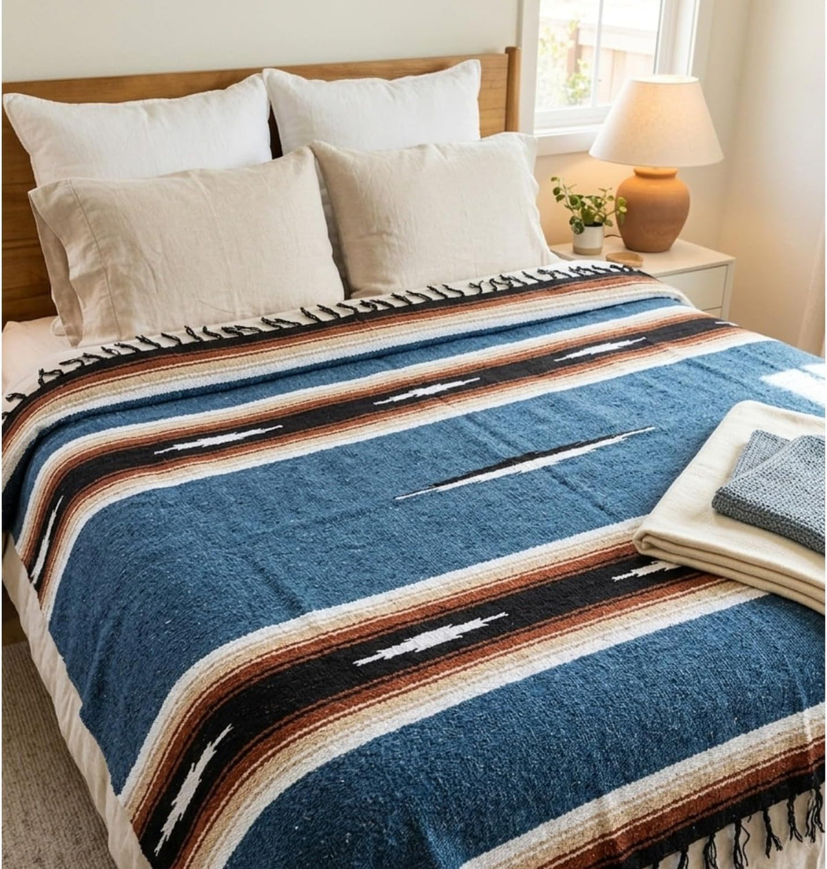 Open Road Goods Mexican Diamond Blanket - XL Heavyweight Yoga Blanket – Handmade in Mexico - Thick Boho Serape Saltillo Style Throw for Beach, Picnic, Home, Camping and More! (Harvest Moon)