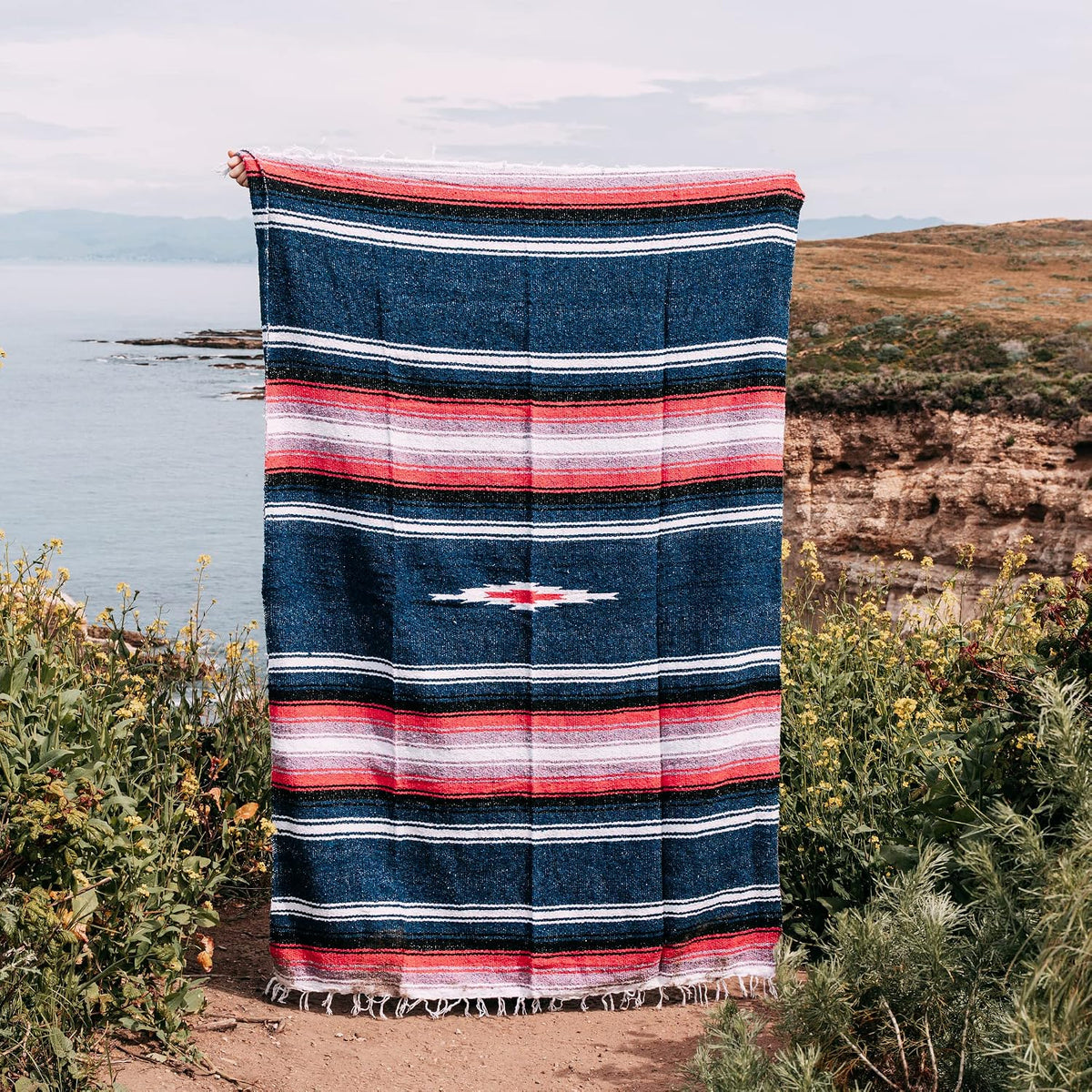 Open Road Goods Mexican Diamond Blanket - XL Heavyweight Yoga Blanket – Handmade in Mexico - Thick Boho Serape Saltillo Style Throw for Beach, Picnic, Home, Camping and More! (Harvest Moon)