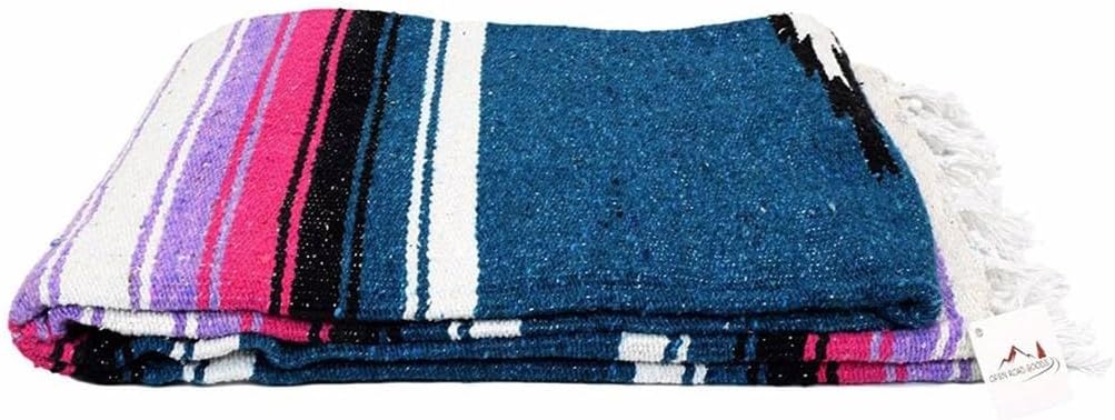 Open Road Goods Mexican Diamond Blanket - XL Heavyweight Yoga Blanket – Handmade in Mexico - Thick Boho Serape Saltillo Style Throw for Beach, Picnic, Home, Camping and More! (Harvest Moon)