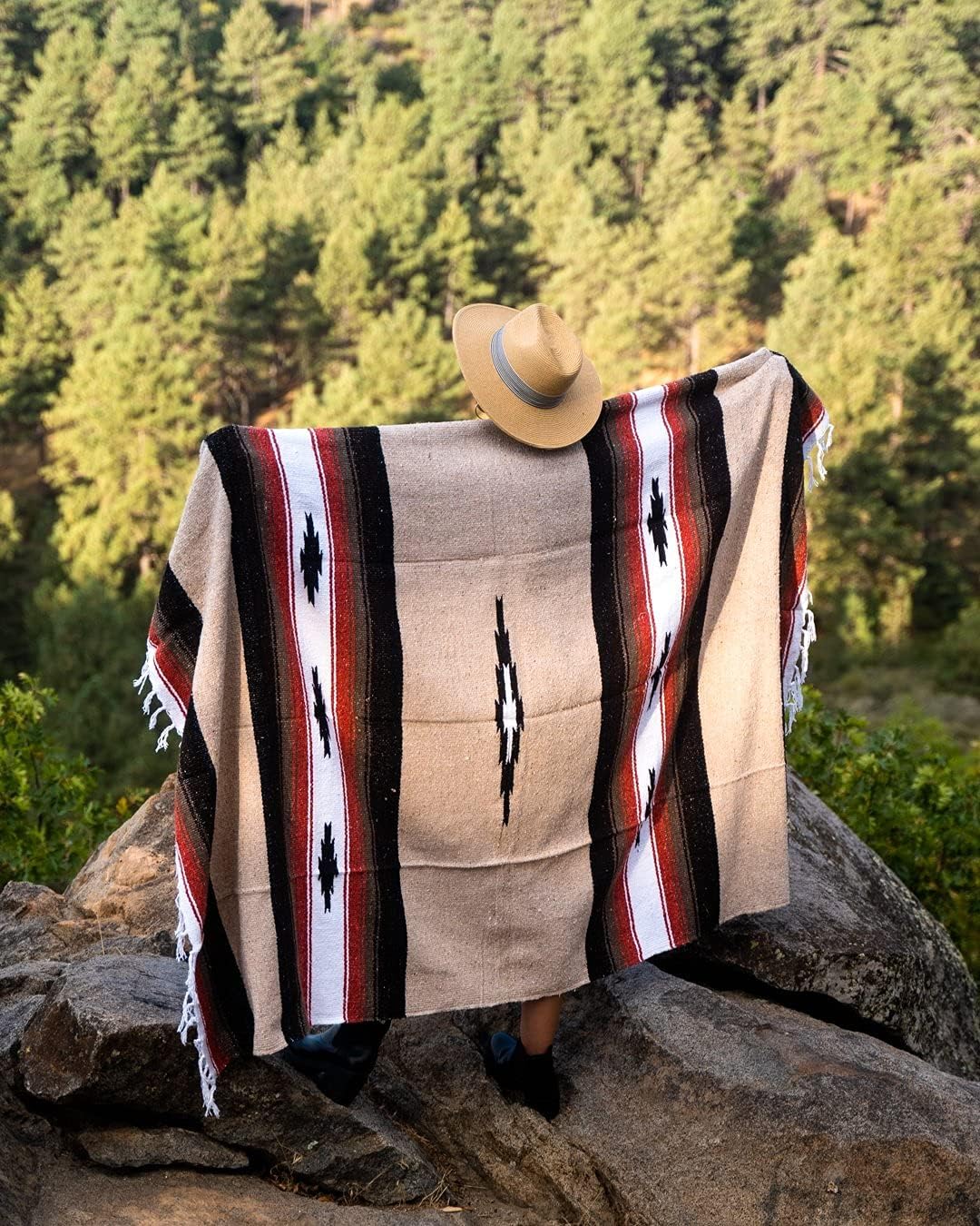 Open Road Goods Mexican Diamond Blanket - XL Heavyweight Yoga Blanket – Handmade in Mexico - Thick Boho Serape Saltillo Style Throw for Beach, Picnic, Home, Camping and More! (Harvest Moon)
