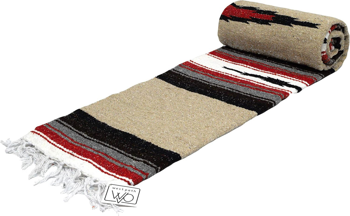Open Road Goods Mexican Diamond Blanket - XL Heavyweight Yoga Blanket – Handmade in Mexico - Thick Boho Serape Saltillo Style Throw for Beach, Picnic, Home, Camping and More! (Harvest Moon)