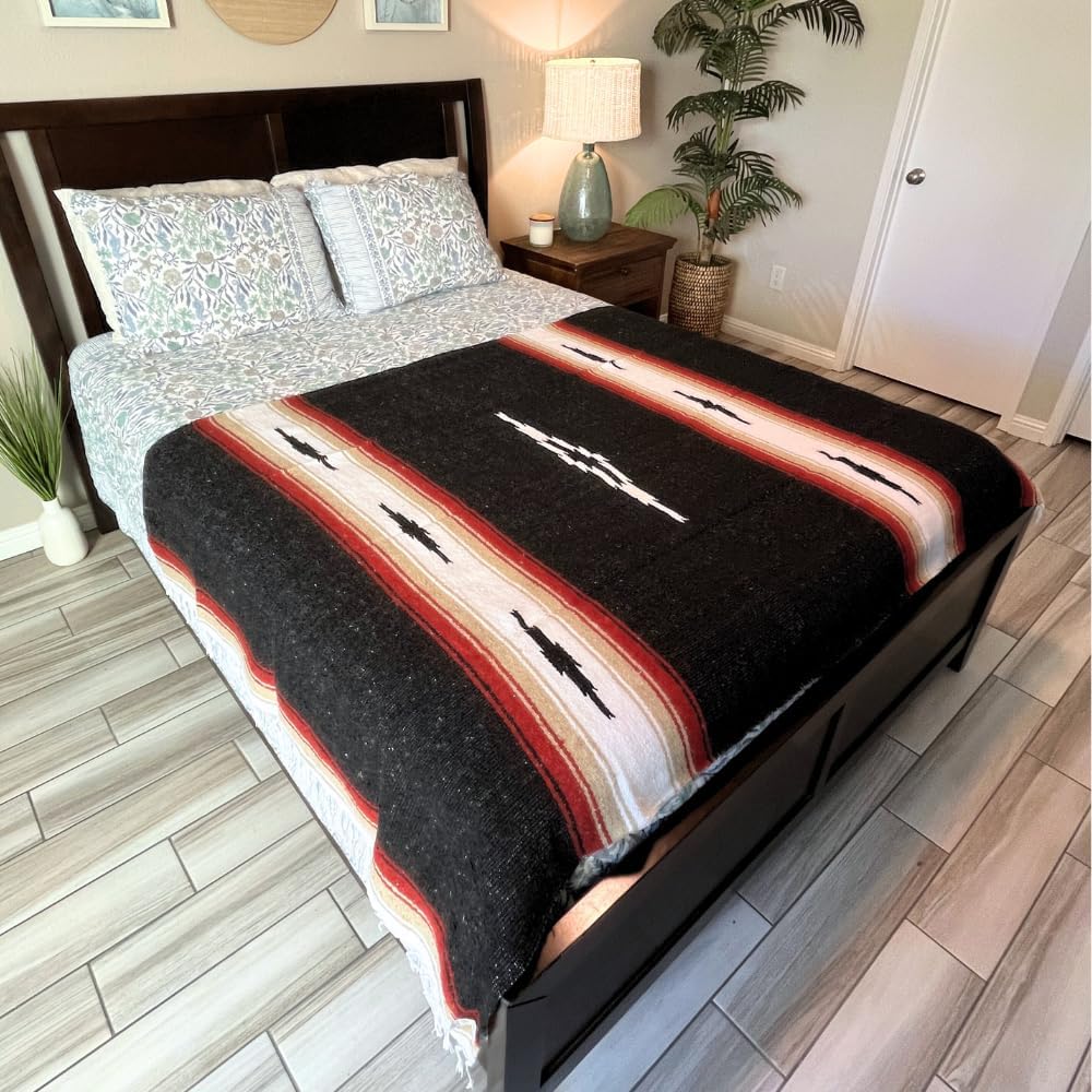 Open Road Goods Mexican Diamond Blanket - XL Heavyweight Yoga Blanket – Handmade in Mexico - Thick Boho Serape Saltillo Style Throw for Beach, Picnic, Home, Camping and More! (Harvest Moon)