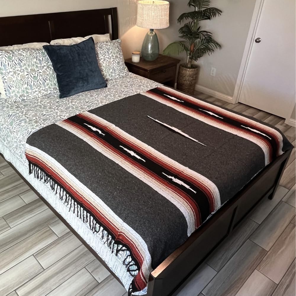 Open Road Goods Mexican Diamond Blanket - XL Heavyweight Yoga Blanket – Handmade in Mexico - Thick Boho Serape Saltillo Style Throw for Beach, Picnic, Home, Camping and More! (Harvest Moon)