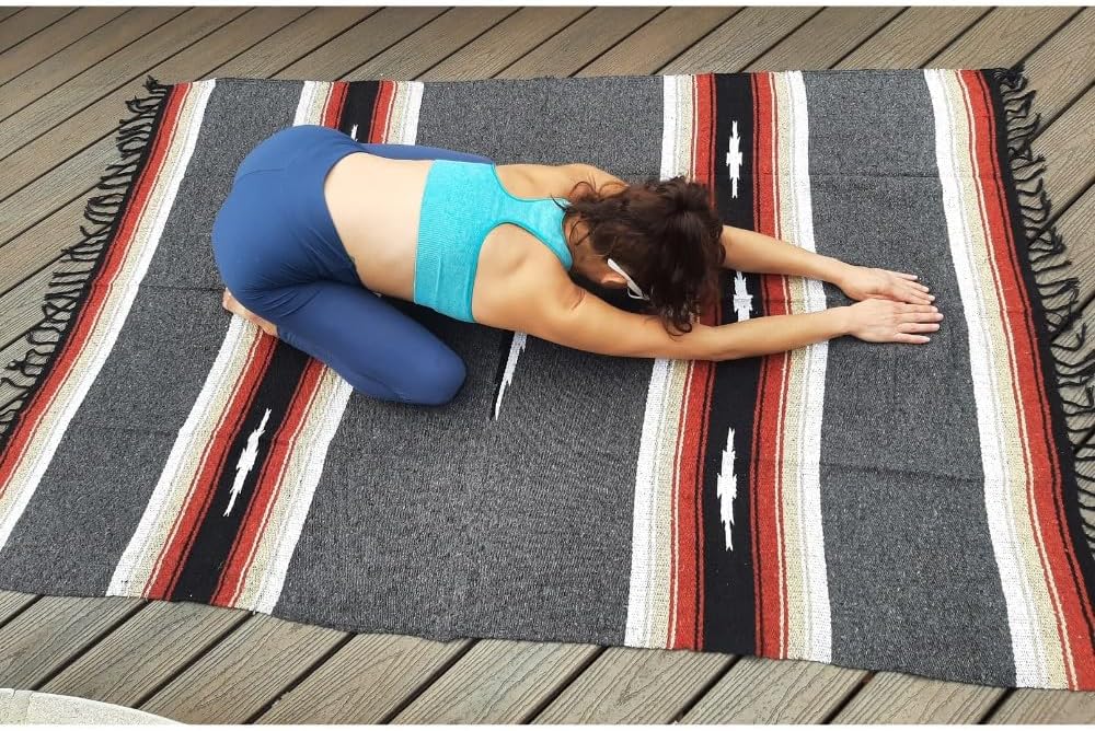 Open Road Goods Mexican Diamond Blanket - XL Heavyweight Yoga Blanket – Handmade in Mexico - Thick Boho Serape Saltillo Style Throw for Beach, Picnic, Home, Camping and More! (Harvest Moon)