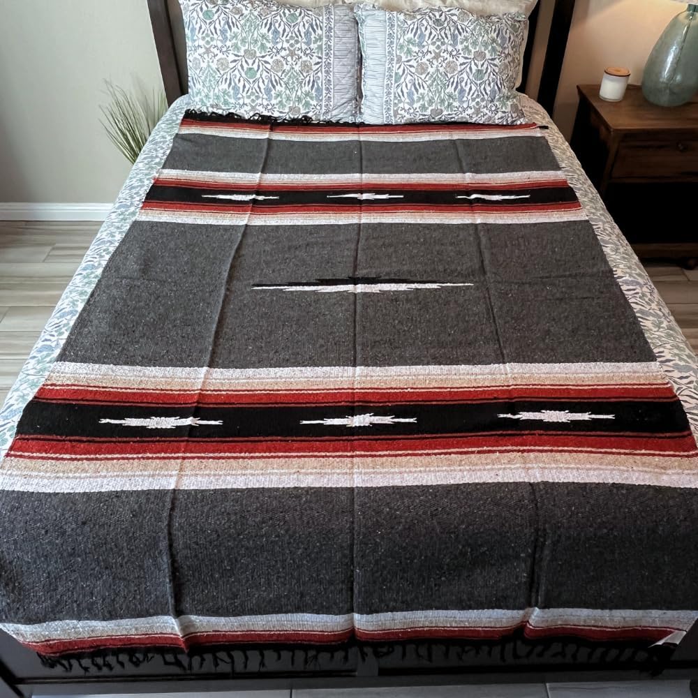 Open Road Goods Mexican Diamond Blanket - XL Heavyweight Yoga Blanket – Handmade in Mexico - Thick Boho Serape Saltillo Style Throw for Beach, Picnic, Home, Camping and More! (Harvest Moon)