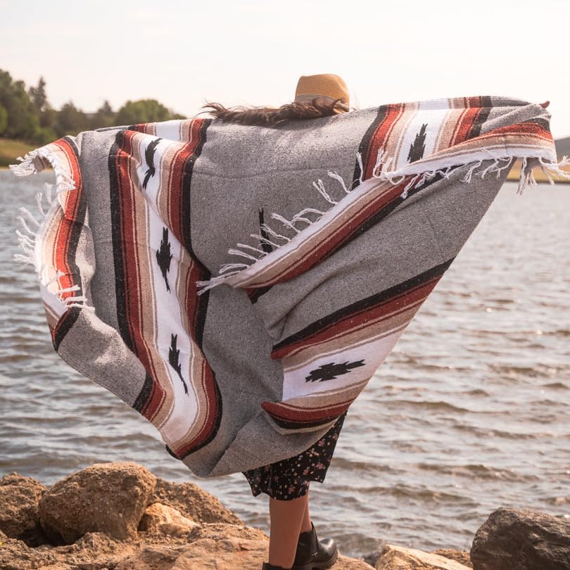 Open Road Goods Mexican Diamond Blanket - XL Heavyweight Yoga Blanket – Handmade in Mexico - Thick Boho Serape Saltillo Style Throw for Beach, Picnic, Home, Camping and More! (Harvest Moon)