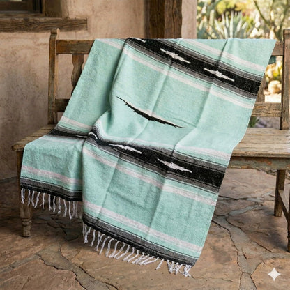 Open Road Goods Mexican Diamond Blanket - XL Heavyweight Yoga Blanket – Handmade in Mexico - Thick Boho Serape Saltillo Style Throw for Beach, Picnic, Home, Camping and More! (Harvest Moon)