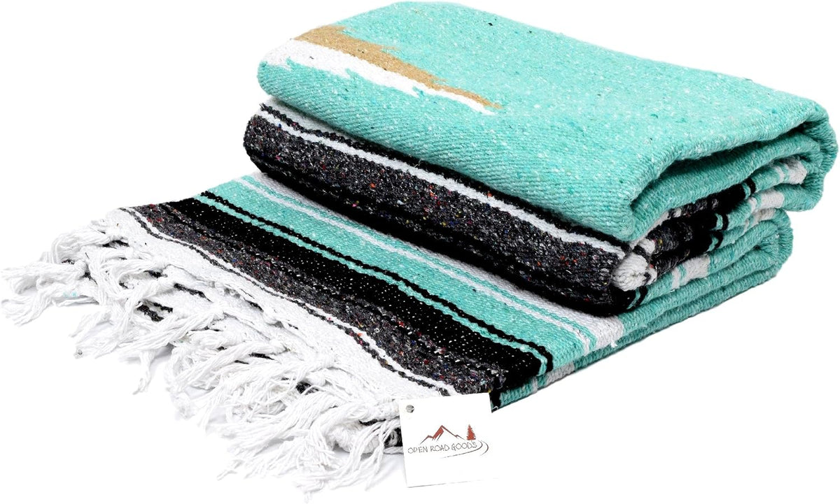 Open Road Goods Mexican Diamond Blanket - XL Heavyweight Yoga Blanket – Handmade in Mexico - Thick Boho Serape Saltillo Style Throw for Beach, Picnic, Home, Camping and More! (Harvest Moon)