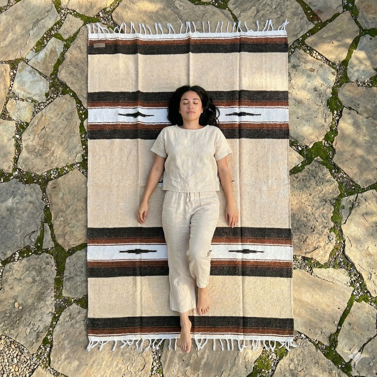 Open Road Goods Mexican Diamond Blanket - XL Heavyweight Yoga Blanket – Handmade in Mexico - Thick Boho Serape Saltillo Style Throw for Beach, Picnic, Home, Camping and More! (Harvest Moon)