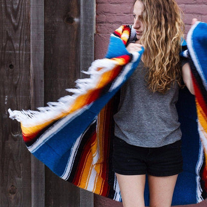 Open Road Goods Mexican Diamond Blanket - XL Heavyweight Yoga Blanket – Handmade in Mexico - Thick Boho Serape Saltillo Style Throw for Beach, Picnic, Home, Camping and More! (Harvest Moon)