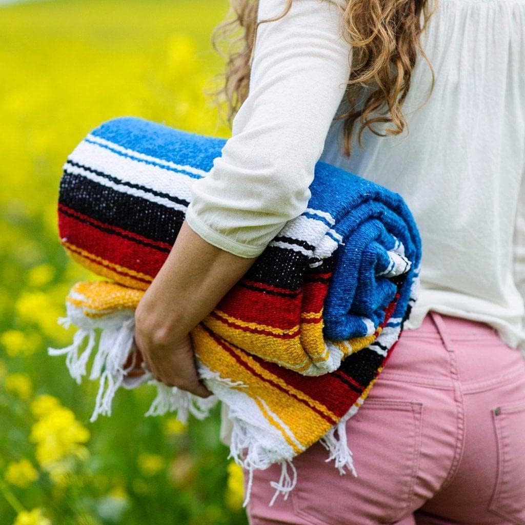 Open Road Goods Mexican Diamond Blanket - XL Heavyweight Yoga Blanket – Handmade in Mexico - Thick Boho Serape Saltillo Style Throw for Beach, Picnic, Home, Camping and More! (Harvest Moon)