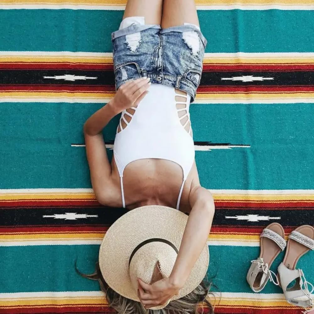 Open Road Goods Mexican Diamond Blanket - XL Heavyweight Yoga Blanket – Handmade in Mexico - Thick Boho Serape Saltillo Style Throw for Beach, Picnic, Home, Camping and More! (Harvest Moon)